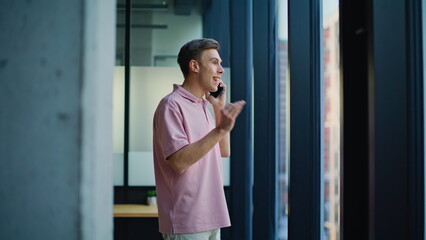 Nervous guy boss quarrelling cellphone dissatisfied bad news closeup. Angry man