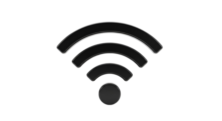Black and White 3D Rendered WiFi Signal Icon, Symbolizing Internet Connection, Wireless Communication, and Hotspot Technology.


