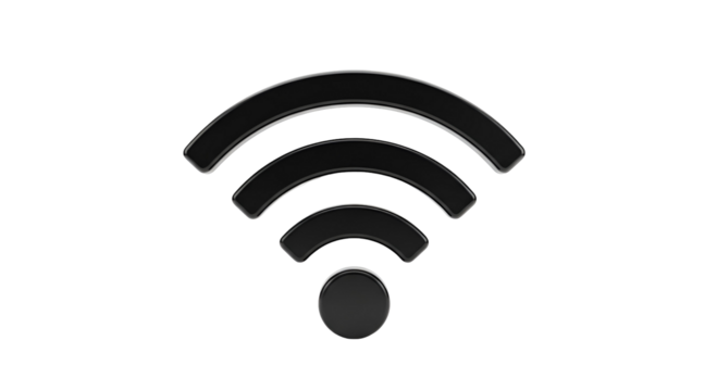 Black and White 3D Rendered WiFi Signal Icon, Symbolizing Internet Connection, Wireless Communication, and Hotspot Technology.

 - Powered by Adobe