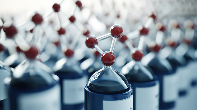 Science Molecules Array: A close-up view showcases a collection of meticulously arranged science molecules with vibrant colors, perfect for illustrating scientific concepts. 