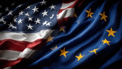 The flags of the United States and the European Union are displayed together, symbolizing strong diplomatic ties and global collaboration between the two regions