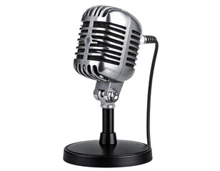 vintage-style microphone on a black stand. designed for capturing audio. particularly  
