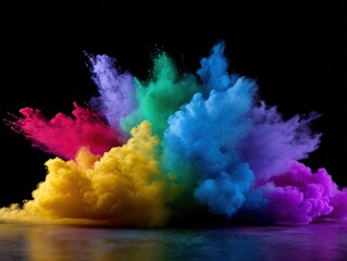 Vivid Colored Powder Explosion in Black Background