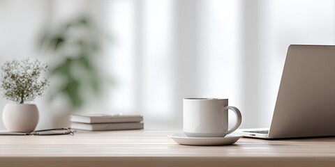 Simple workspace with coffee and laptop