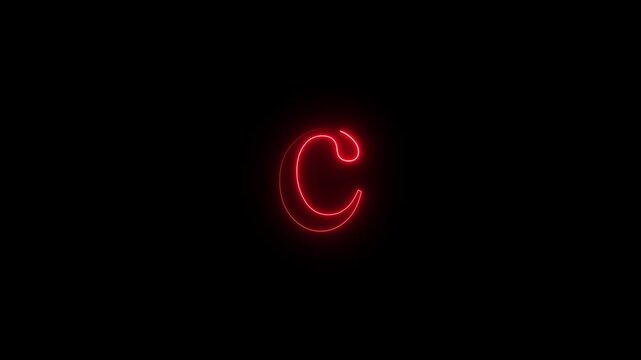 Animated neon letter C Glowing neon capital letter sign icon , C ,text icon animation by glowing neon.