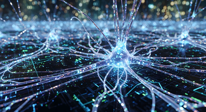 Abstract Digital Brain: Glowing Neural Network Connections Representing AI, Data Processing, and Advanced Artificial Intelligence Concepts