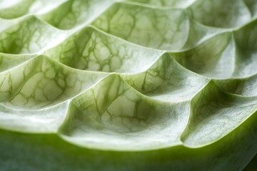 Detailed macro image showcasing the texture and patterns of an aloe vera leaf, highlighting its unique structure and translucency