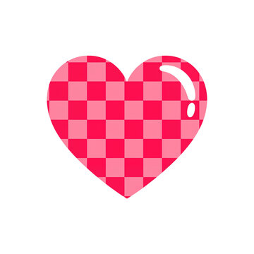Checkerboard heart design with pink hues on a black backdrop creates a bold visual impact