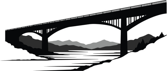 a scenic view under bridge with mountains river flowing