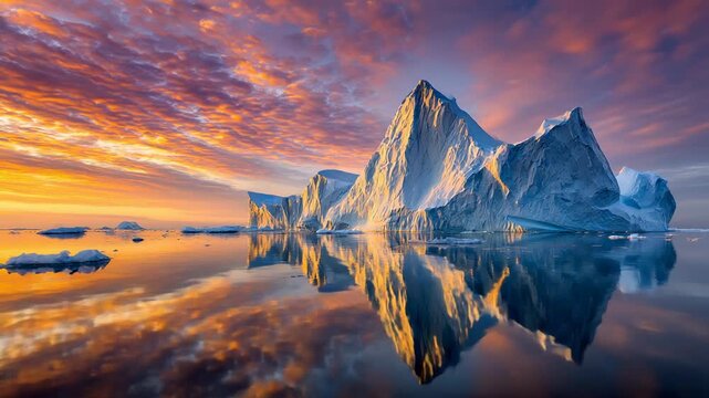 Arctic iceberg sunset reflection