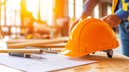 Crafting the Blueprint: A close-up view of a construction site showcases essential tools for building and planning, emphasizing precision and professional competence.