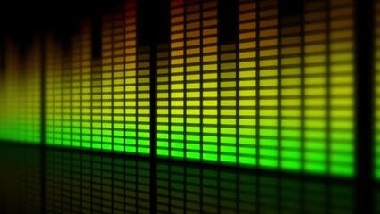 The glowing bars of the dynamic sound equalizer move on a black background. 4K video - Powered by Adobe