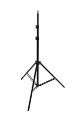
A collapsible black light stand or tripod, isolated on a white back