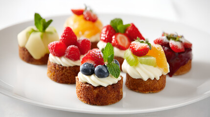 Elegant high tea dessert platter with assorted mini fruit cakes