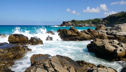 Obraz premium Coastal rocks, turquoise waves