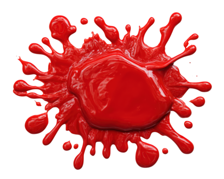 Red paint splash minimal artistic detail, photorealistic ink blot, creative abstract design, vibrant color, isolated on transparency background, energetic expression