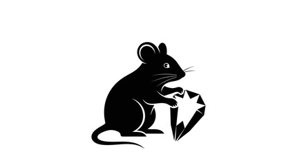 Black silhouette of a mouse holding a precious diamond.