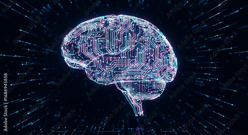 Poster the digital brain abstract neural network circuits technology future science concept