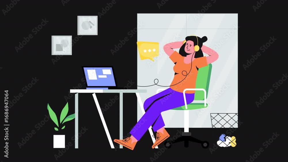 Poster relaxing work 2d motion graphics animation alpha channel