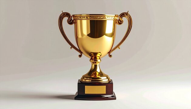 Golden trophy cup on black base — symbol of achievement and recognition against soft-lit backdrop.