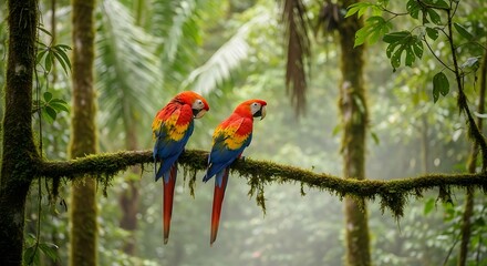 Obraz premium Scarlet Macaws Rainforest Perch.