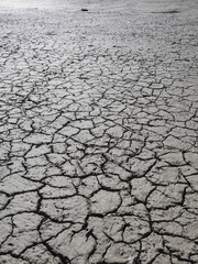 Barren, cracked, and dry landscape with no vegetation