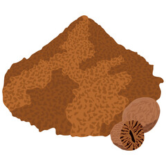 nutmeg powder vector illustration drawing.