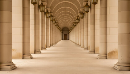 Obraz premium A long corridor lined with ornate columns and arches.