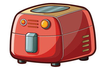 Whimsical Retro Red Air Fryer Illustration with Rounded Edges and Simple Design, Perfect for Adding a Touch of Vintage Charm