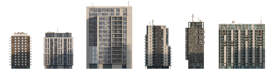 Modern building facades for architectural background isolated png on a transparent background premium cutout