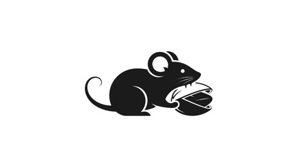 Simple black silhouette of a mouse holding a large nut.