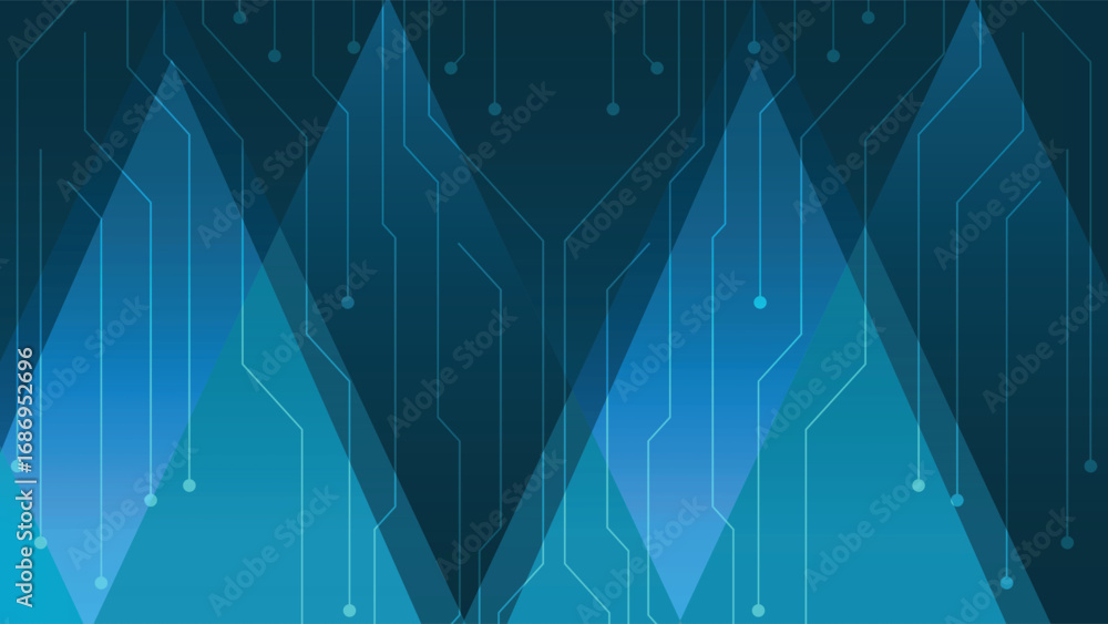 Poster modern abstract background featuring blue geometric shapes and digital circuit line patterns, perfec