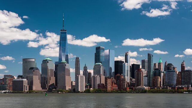 Beautiful Day in New York City - Lower Manhattan as seen from NJ - Timelapse