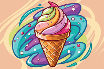 Monochrome Ice Cream Cone with Dripping Chocolate Delicious Dessert Delight, Classic Design for Prints and Stickers