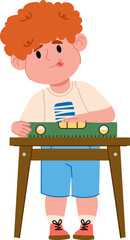 Boy Using Carpenter's Level