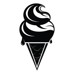 Monochrome Ice Cream Cone with Dripping Chocolate Delicious Dessert Delight, Classic Design for Prints and Stickers