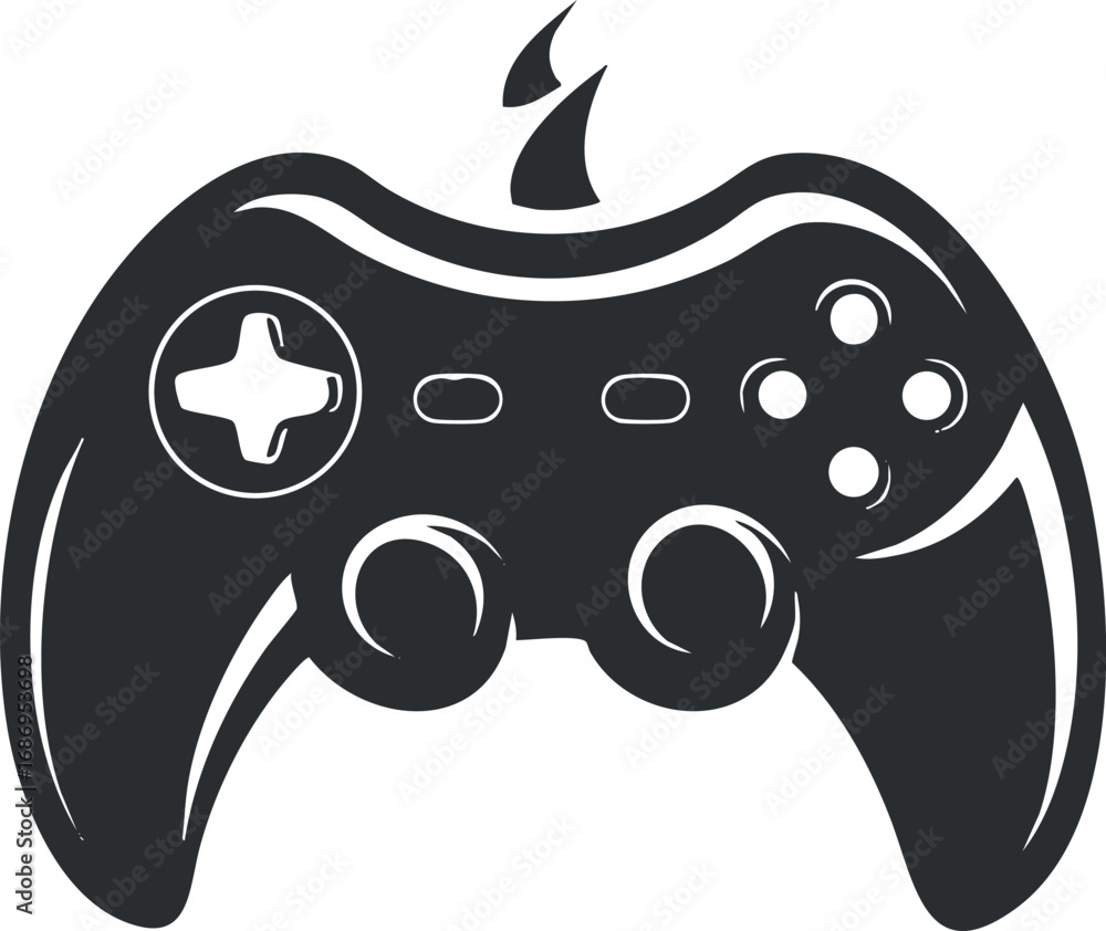 Poster black and white illustration of a video game controller with buttons and joysticks for gaming device