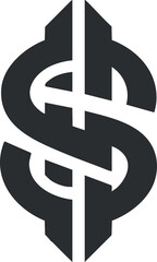 Black dollar sign symbol representing money, finance, and economic transactions isolated on white background