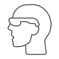 Head of man in sunglasses thin line icon, ophthalmology session concept. Vector graphics. Human head with glasses sign on white background, outline style icon for mobile or web design.