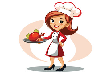 Cartoon Chef Presenting a Dish with Flair Animated Kitchen Professional and Culinary Service Personified by her Joyful Expression