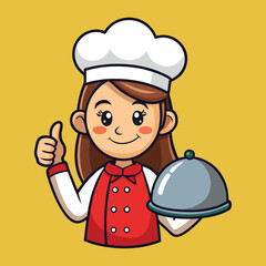 Cartoon Chef Presenting a Dish with Flair Animated Kitchen Professional and Culinary Service Personified by her Joyful Expression
