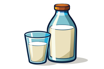 Delightful Milk Duo A Glass and Bottle of Fresh Milk Illustration for Healthy Lifestyle Choices and Dairy Product Promotion