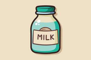 Charming Milk Bottle Illustration Fresh Dairy Delightful Beverage Graphic Design Minimalist Style and Soft Pastel Colors
