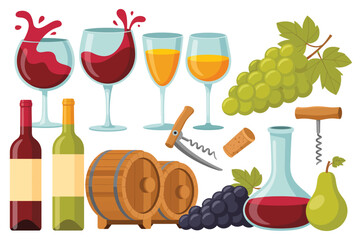 Collection of wine and grape elements for beverage and celebration themes