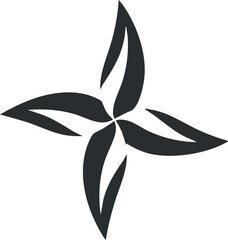 Abstract black and white geometric symbol with four curved shapes forming a symmetrical pattern