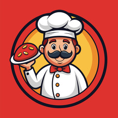 Delightful Pizza Chef Illustration A Whimsical Mascot Ready to Serve Fresh and Delicious Pizza with a Smile and Enthusiasm