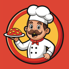 Delightful Pizza Chef Illustration A Whimsical Mascot Ready to Serve Fresh and Delicious Pizza with a Smile and Enthusiasm