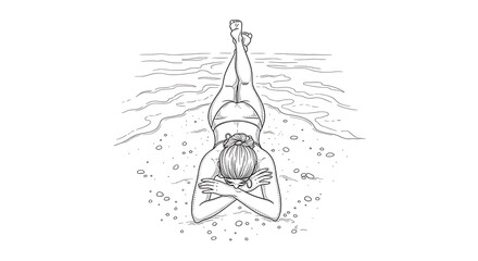 Woman relaxing beach with summer sketch.