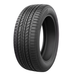 A realistic 3D render of a new, black rubber car tire, isolated on a transparent background (PNG).