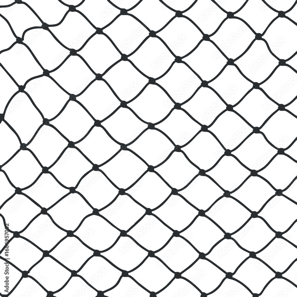 Poster closeup of black chainlink wire fence pattern isolated on white background for security and protecti